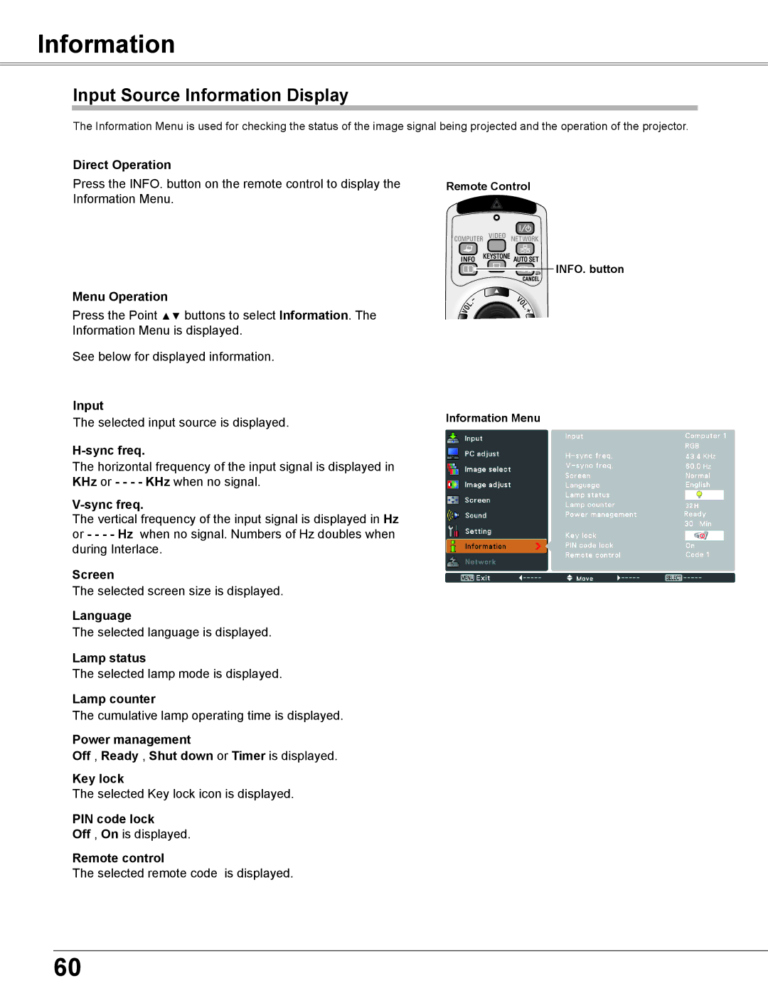 Sanyo PLC-XU355A, PLC-XU305A owner manual Input Source Information Display 