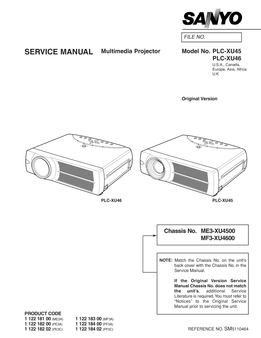 Sanyo service manual PLC-XU46 PLC-XU45 