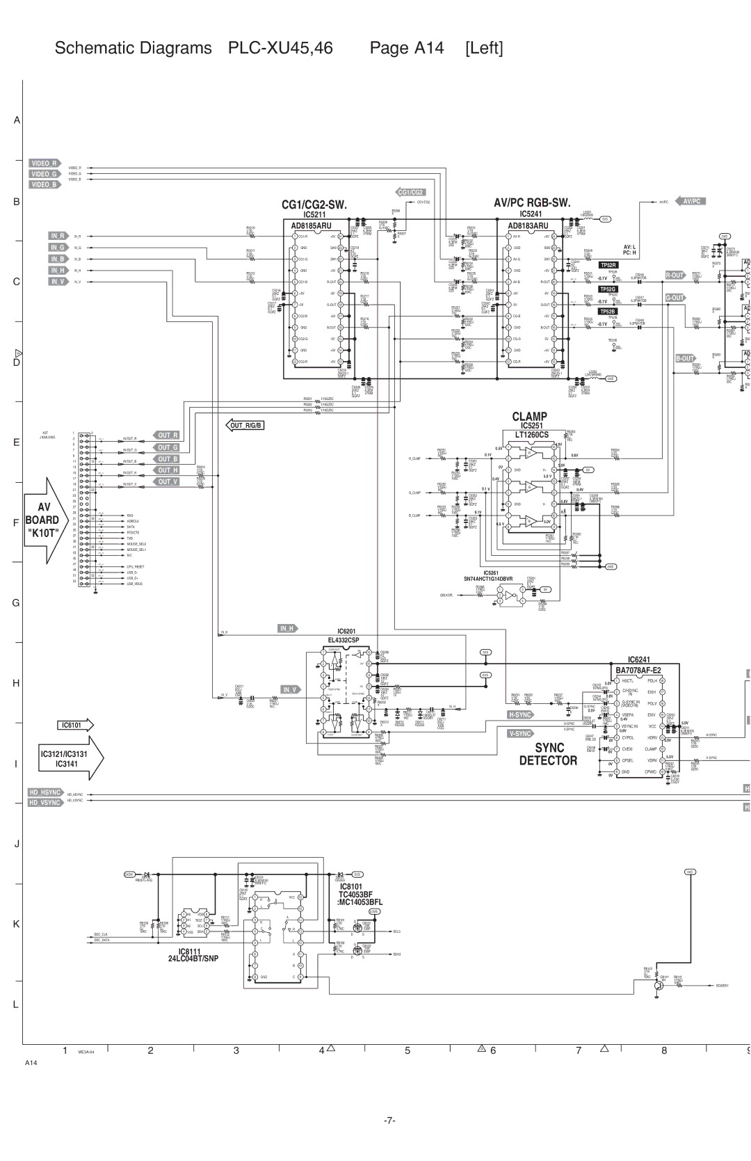 Sanyo service manual Schematic Diagrams PLC-XU45,46 A14 Left, CG1/CG2-SW, AD8185ARU, AD8183ARU 