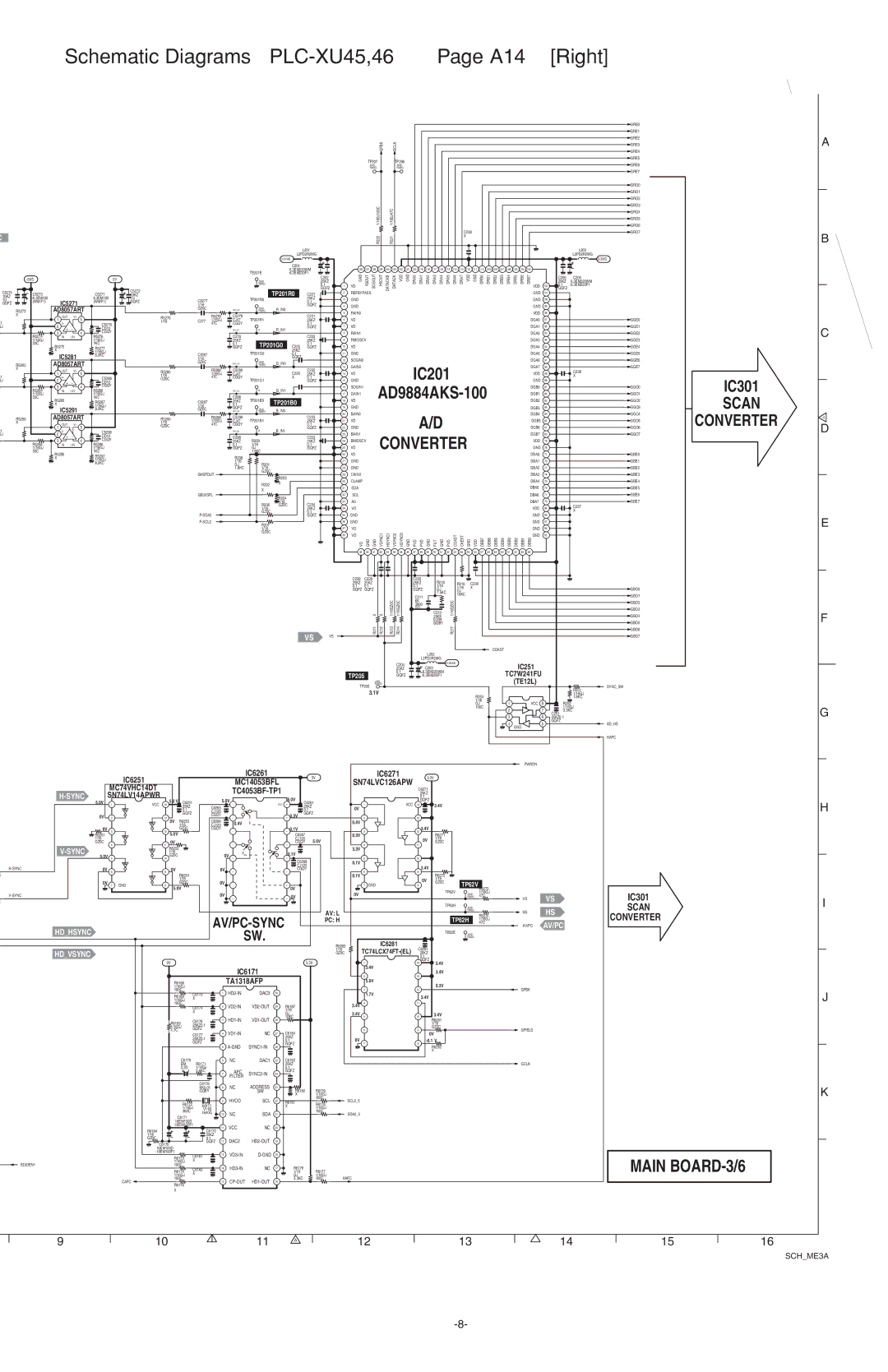 Sanyo service manual Schematic Diagrams PLC-XU45,46 A14 Right, 3VS C201 TE201E 