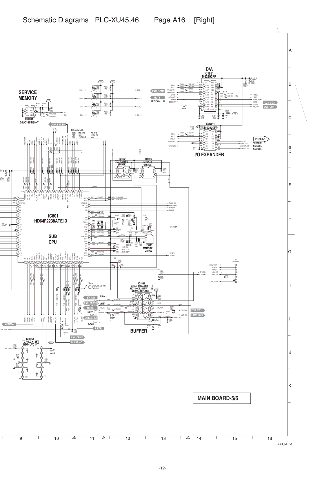 Sanyo service manual Schematic Diagrams PLC-XU45,46 A16 Right, Sub, Cpu, Memory 