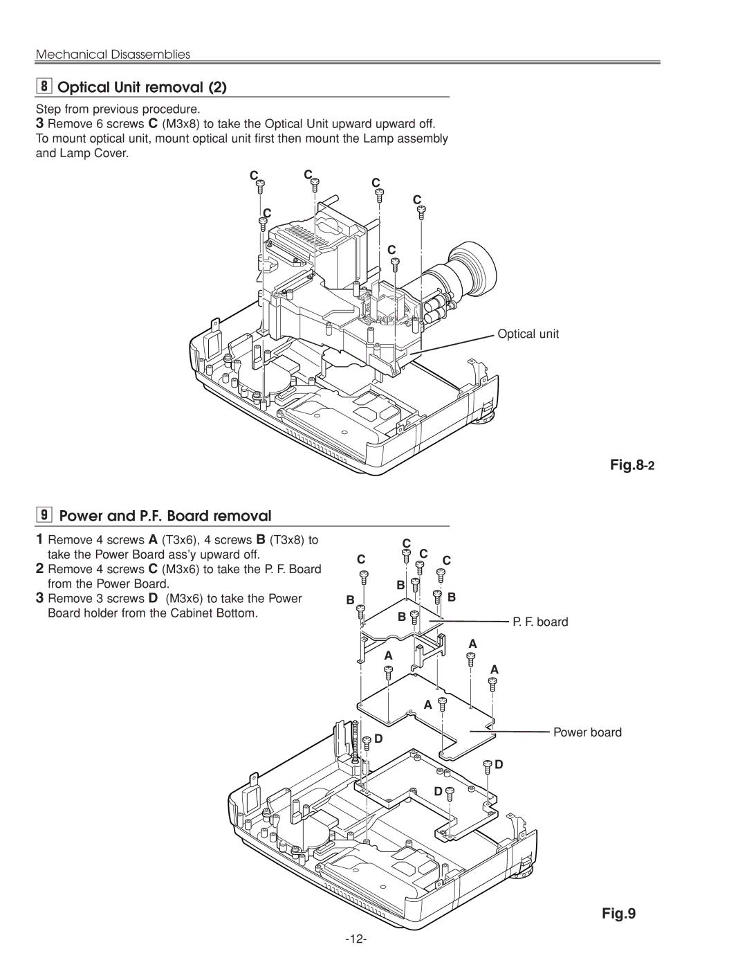 Sanyo PLC-XU45 service manual Power and P.F. Board removal 