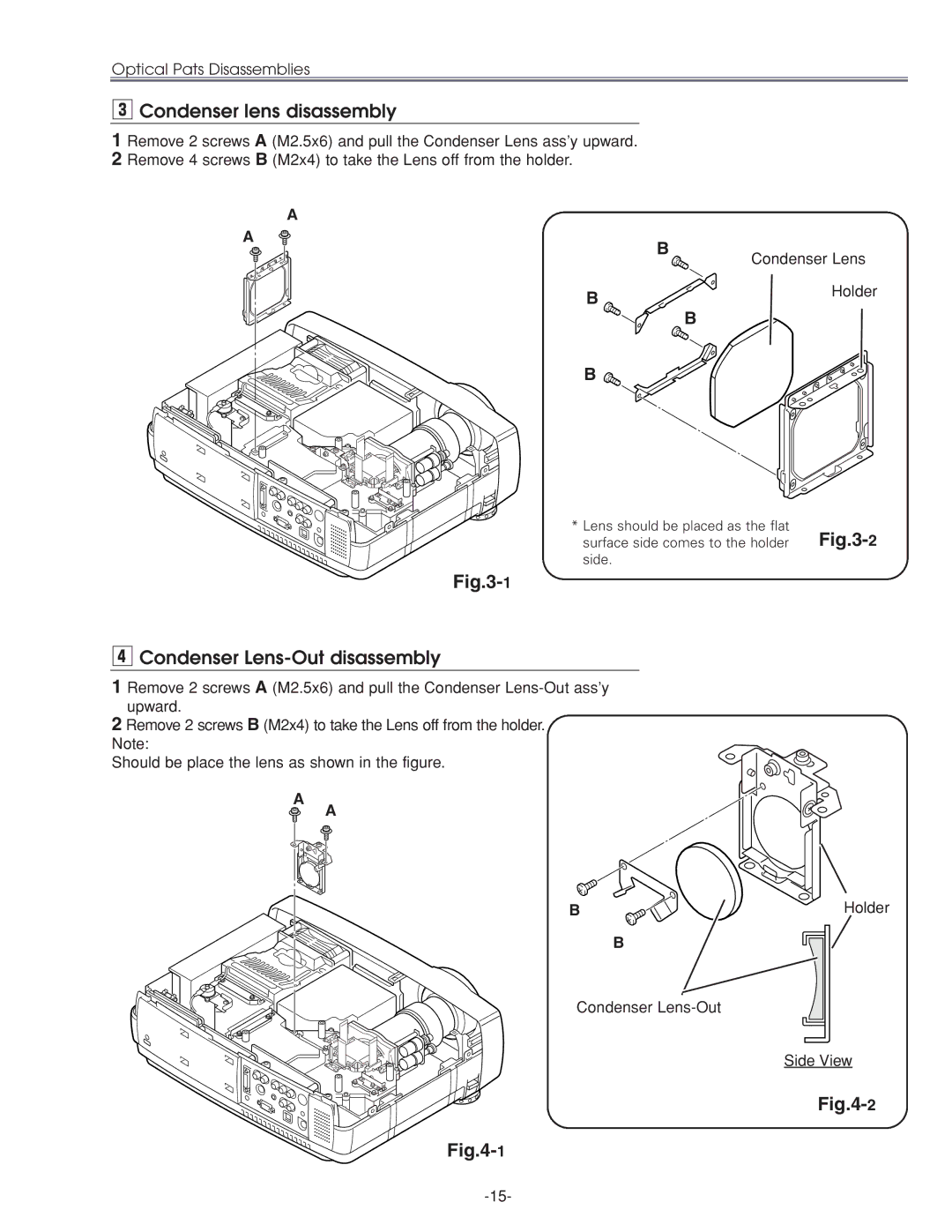 Sanyo PLC-XU45 service manual Condenser lens disassembly, Condenser Lens-Out disassembly 