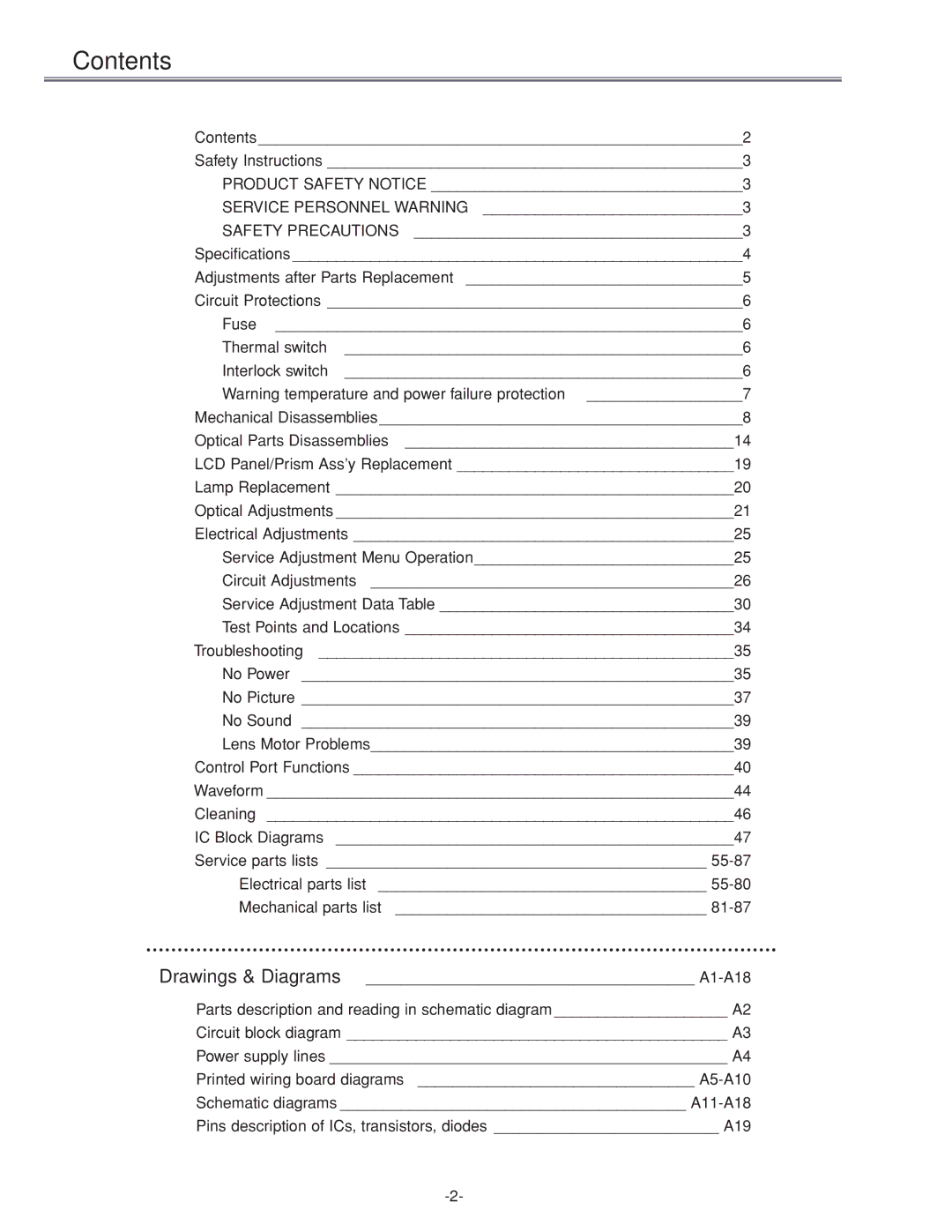 Sanyo PLC-XU45 service manual Contents 