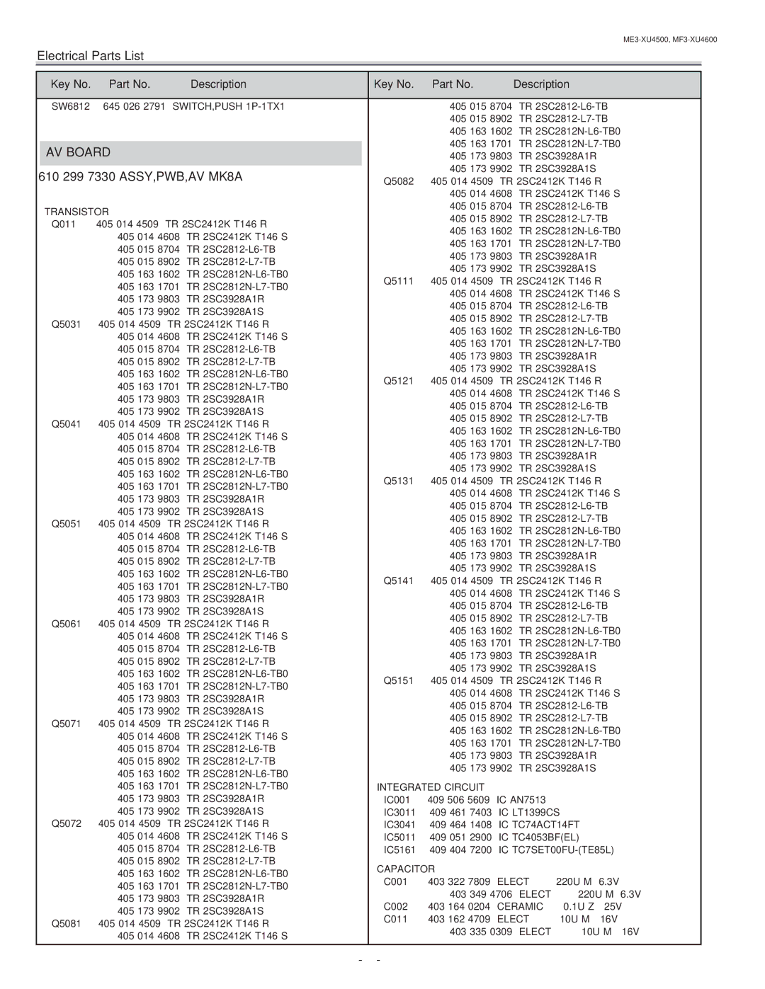 Sanyo PLC-XU45 service manual AV Board, 610 299 7330 ASSY,PWB,AV MK8A, Transistor, Integrated Circuit 