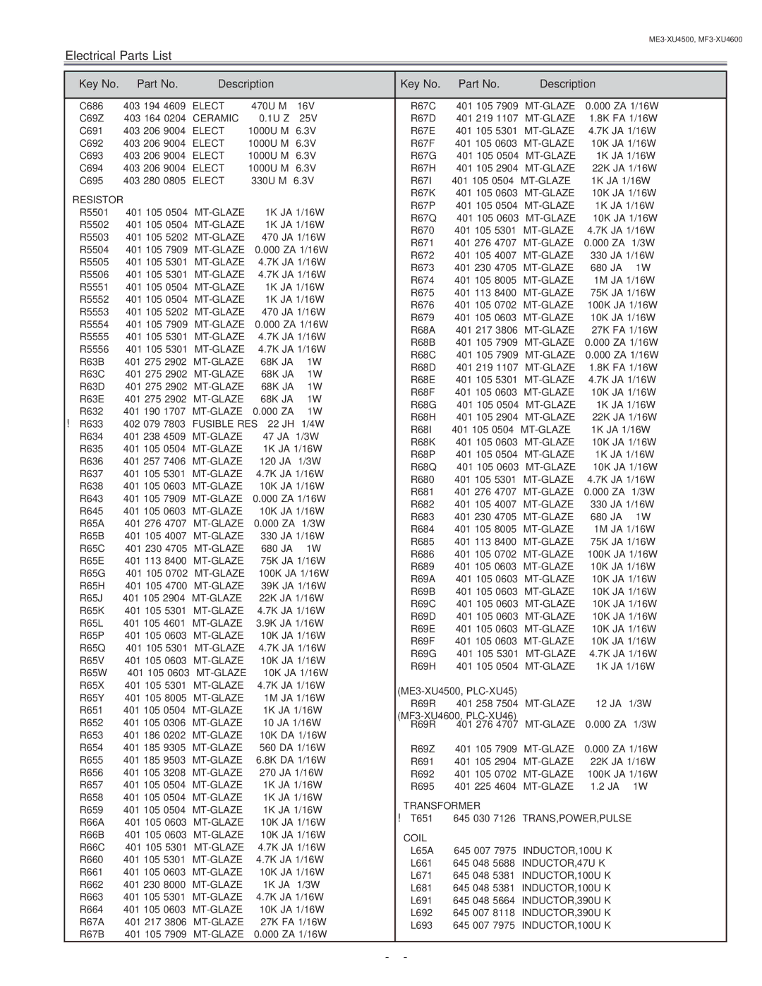 Sanyo PLC-XU45 service manual MF3-XU4600, PLC-XU46, Transformer 