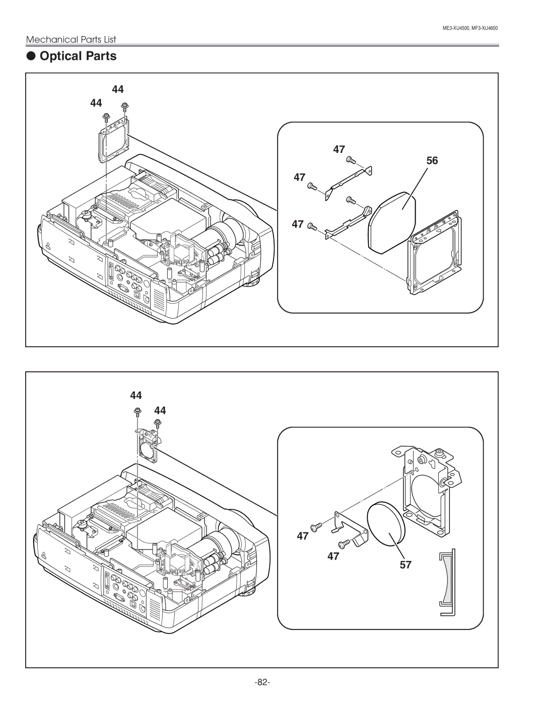 Sanyo PLC-XU45 service manual Optical Parts 