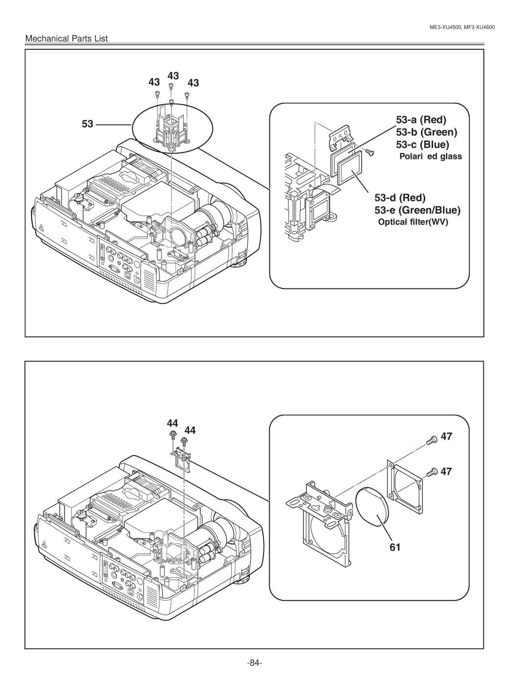 Sanyo PLC-XU45 service manual Polarized glass, Optical filterWV 