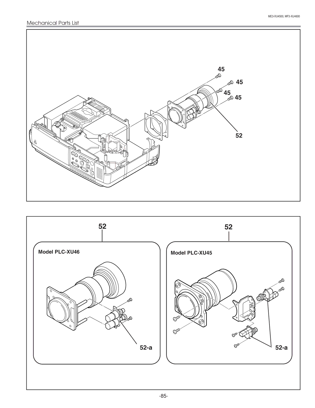 Sanyo service manual 52-a, Model PLC-XU46 Model PLC-XU45 