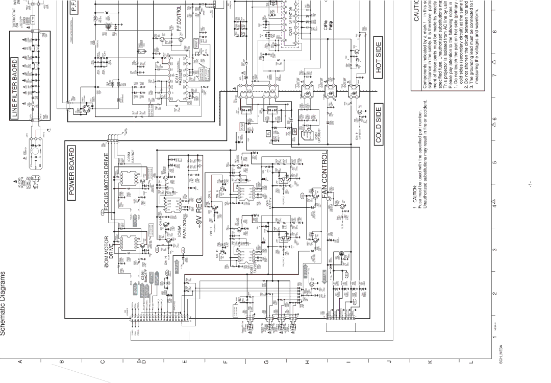 Sanyo service manual Schematic Diagrams PLC-XU45,46 A11 Left, Line Filter Baord, IC681, FA7701V 