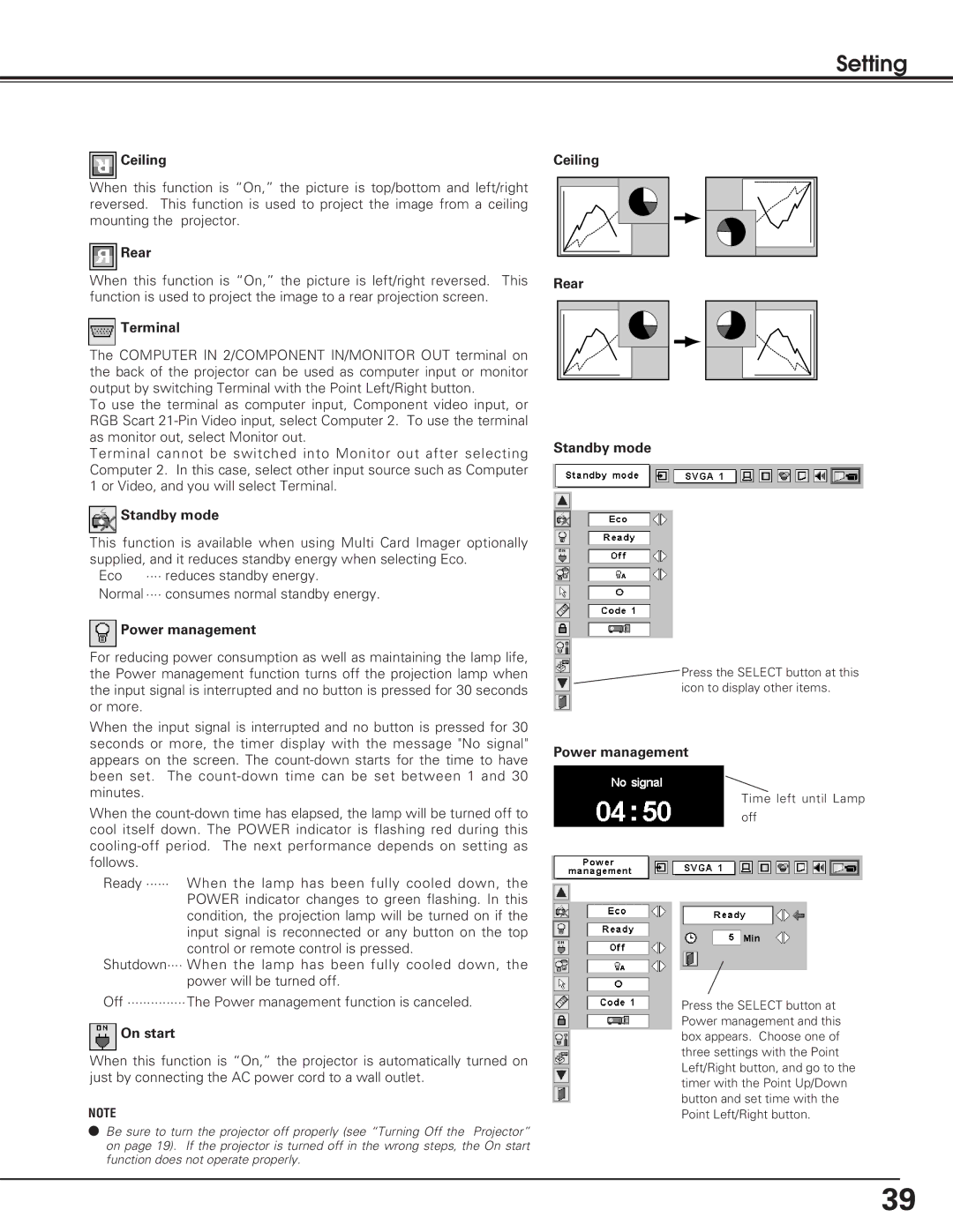 Sanyo PLC-XU50, PLC-XU55, PLC-SU50 owner manual Setting 