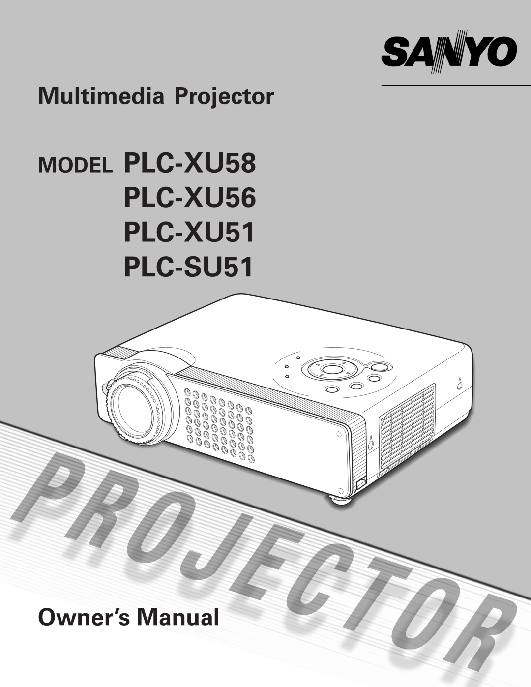 Sanyo owner manual MODEL PLC-XU58 PLC-XU56 PLC-XU51 PLC-SU51, Multimedia Projector, Owner’s Manual 