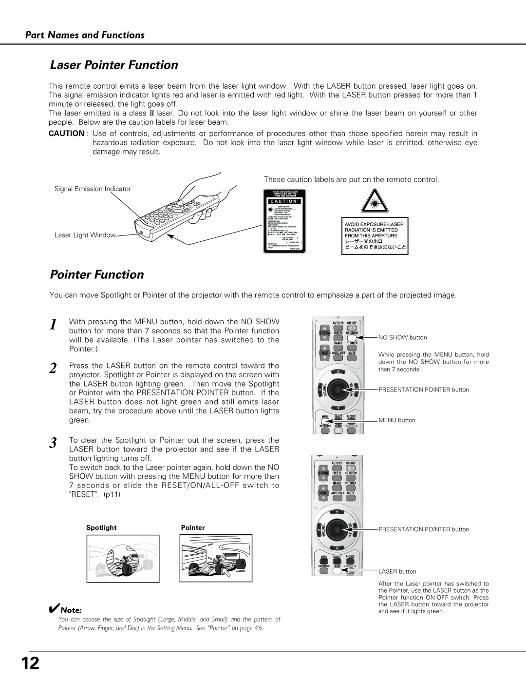 Sanyo PLC-XU58, PLC-XU51, PLC-SU51 owner manual Laser Pointer Function 