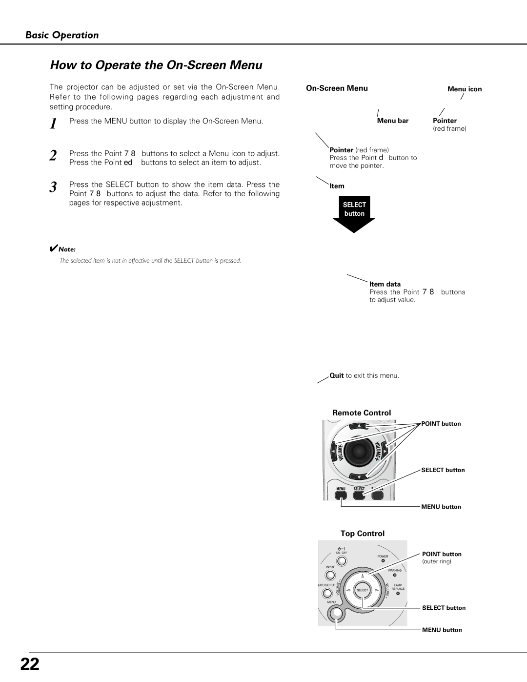 Sanyo PLC-XU51, PLC-XU58, PLC-SU51 owner manual How to Operate the On-Screen Menu, Remote Control, Top Control 