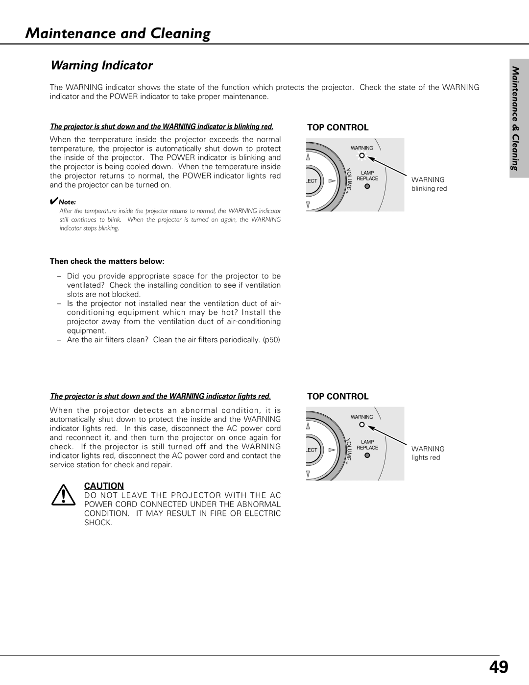 Sanyo PLC-XU51, PLC-XU58, PLC-SU51 owner manual Maintenance and Cleaning, Then check the matters below 