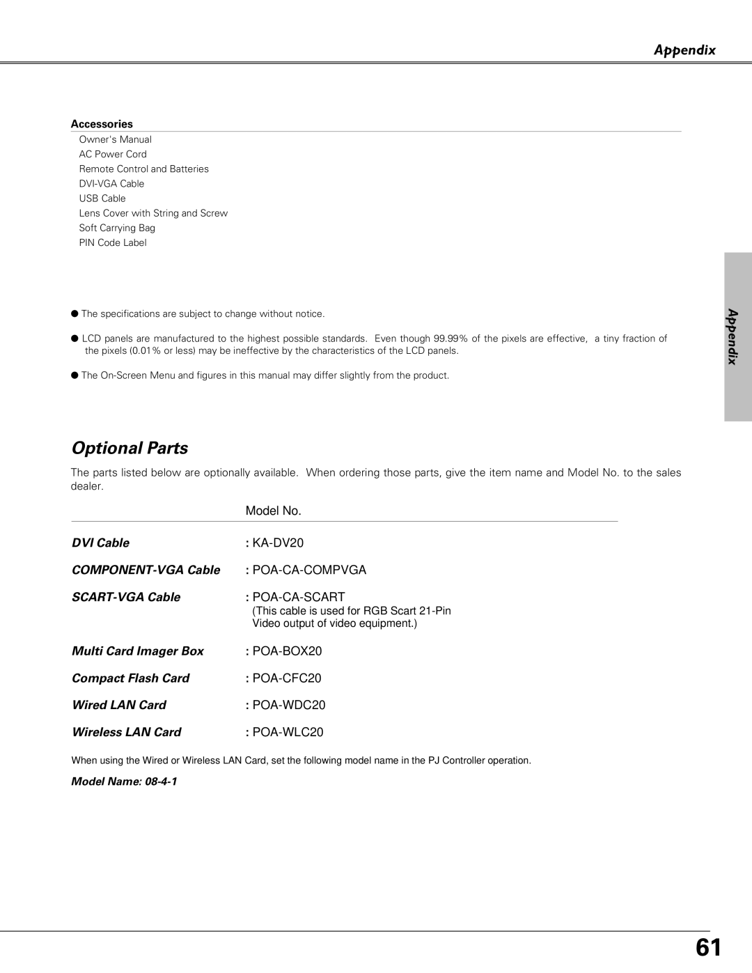 Sanyo PLC-XU51 Optional Parts, Accessories, This cable is used for RGB Scart 21-Pin, Video output of video equipment 