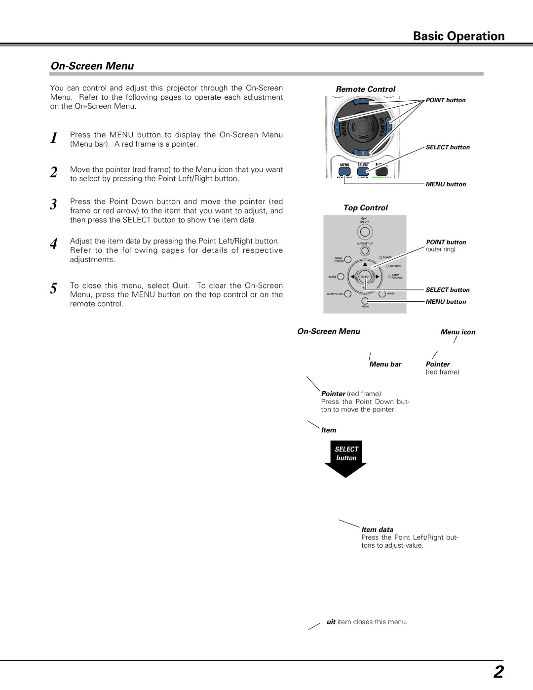 Sanyo PLC-SU60, PLC-XU60 owner manual On-Screen Menu, Remote Control, Top Control 