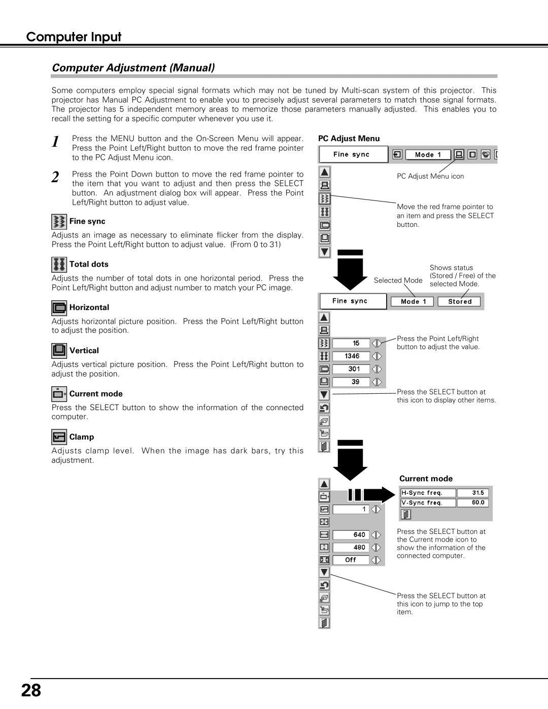 Sanyo PLC-XU60, PLC-SU60 owner manual Computer Adjustment Manual 