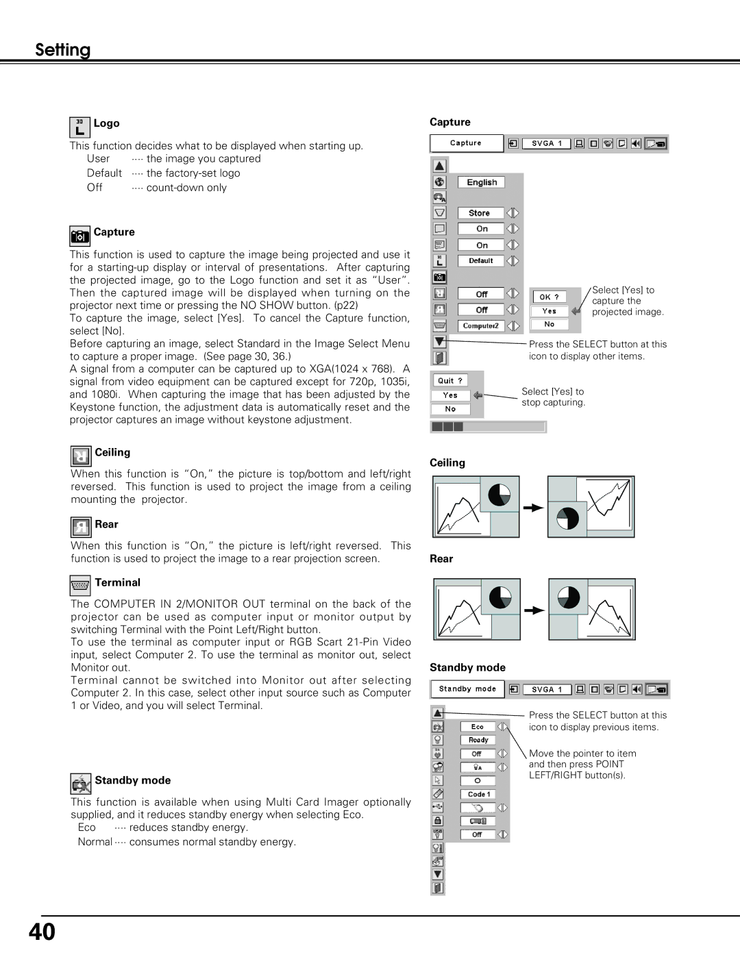 Sanyo PLC-XU60, PLC-SU60 owner manual Setting 