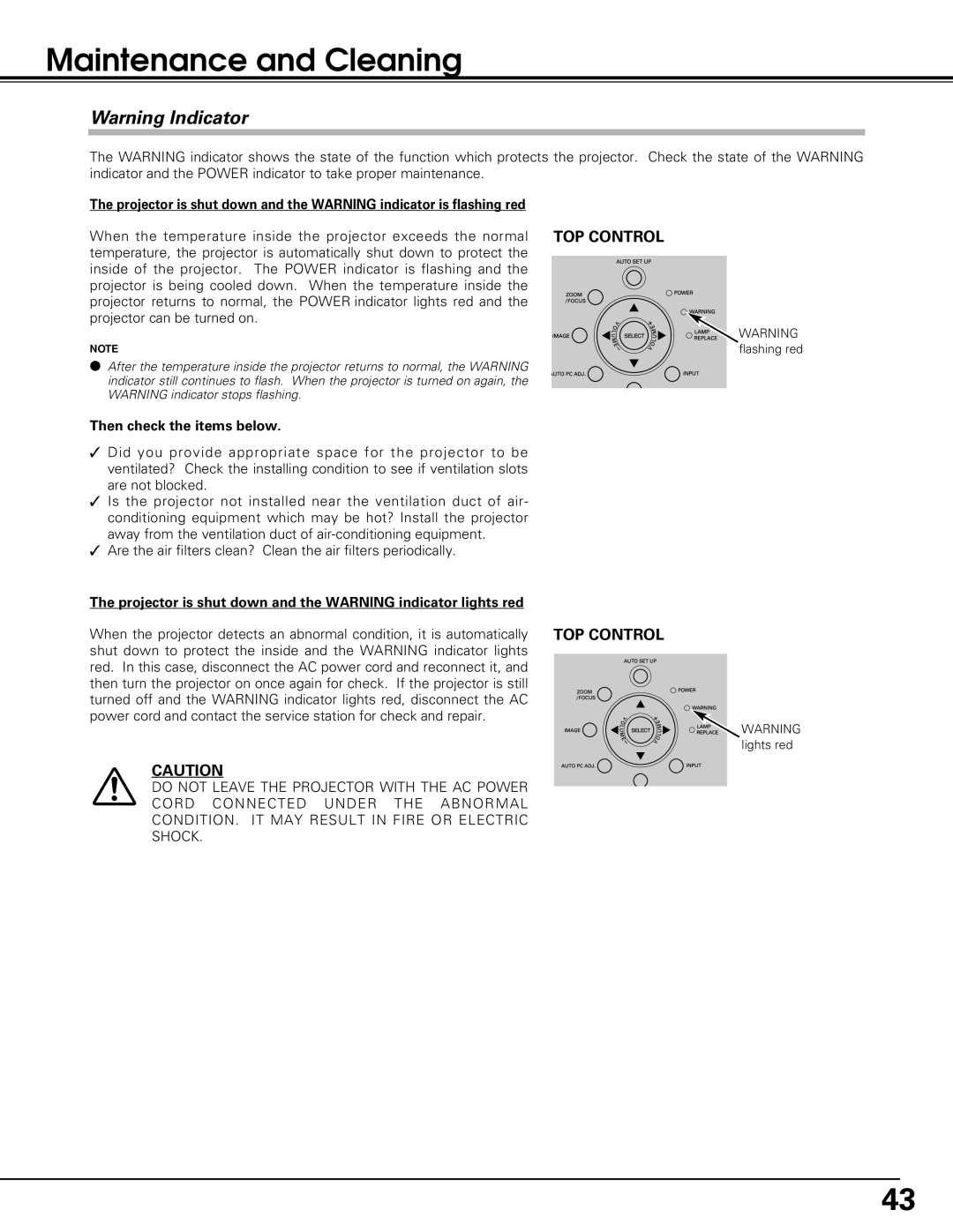 Sanyo PLC-SU60, PLC-XU60 owner manual Maintenance and Cleaning, Then check the items below 