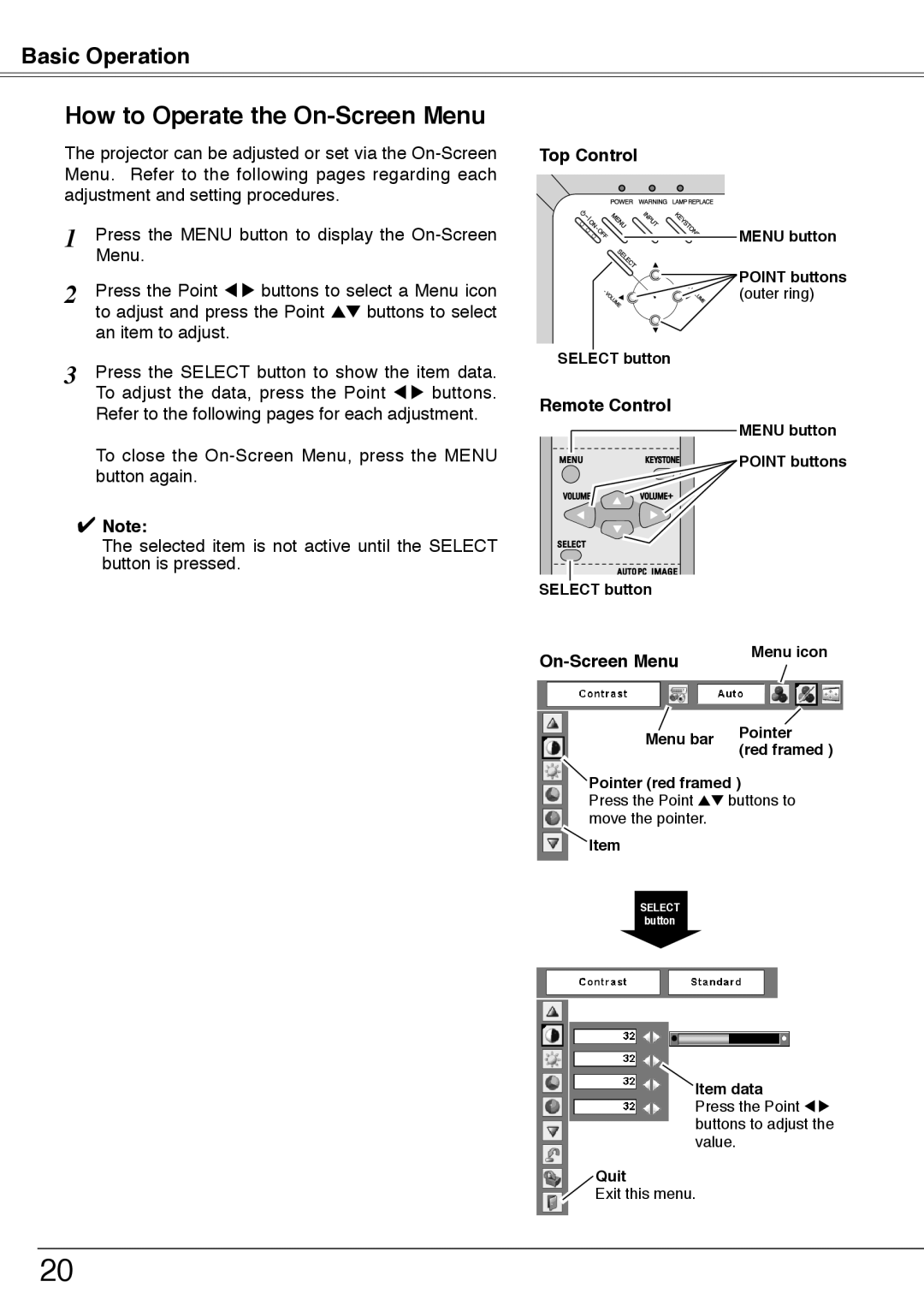 Sanyo PLC-XU74 owner manual How to Operate the On-Screen Menu, Top Control, Remote Control 