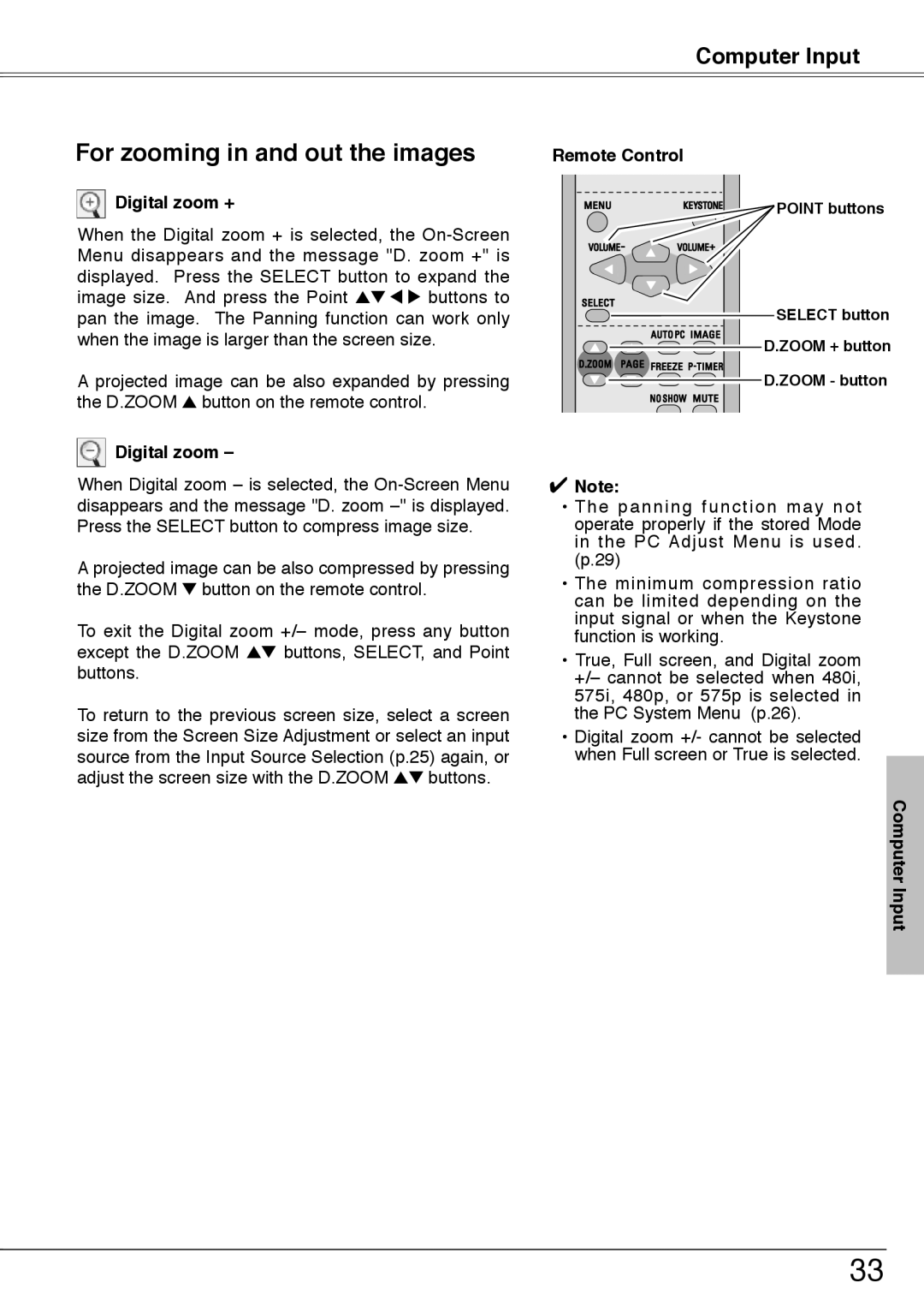 Sanyo PLC-XU74 owner manual For zooming in and out the images, Digital zoom + 