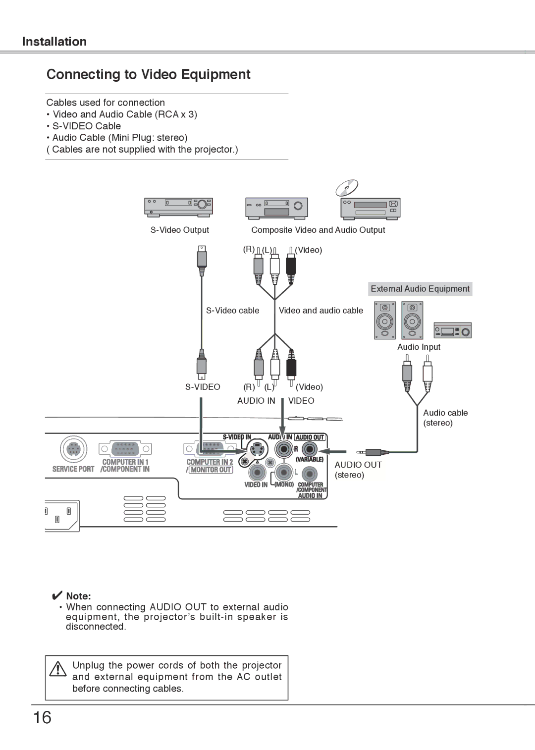 Sanyo PLC-XU78, PLC-XU75 owner manual Connecting to Video Equipment 