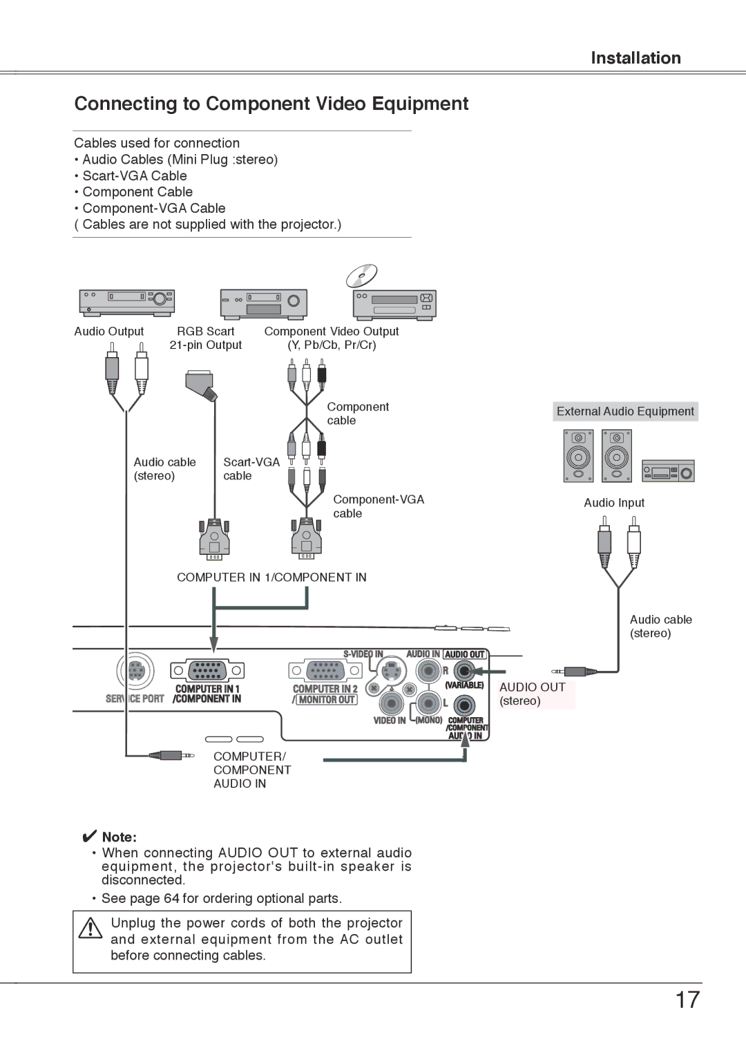 Sanyo PLC-XU75, PLC-XU78 owner manual Connecting to Component Video Equipment 