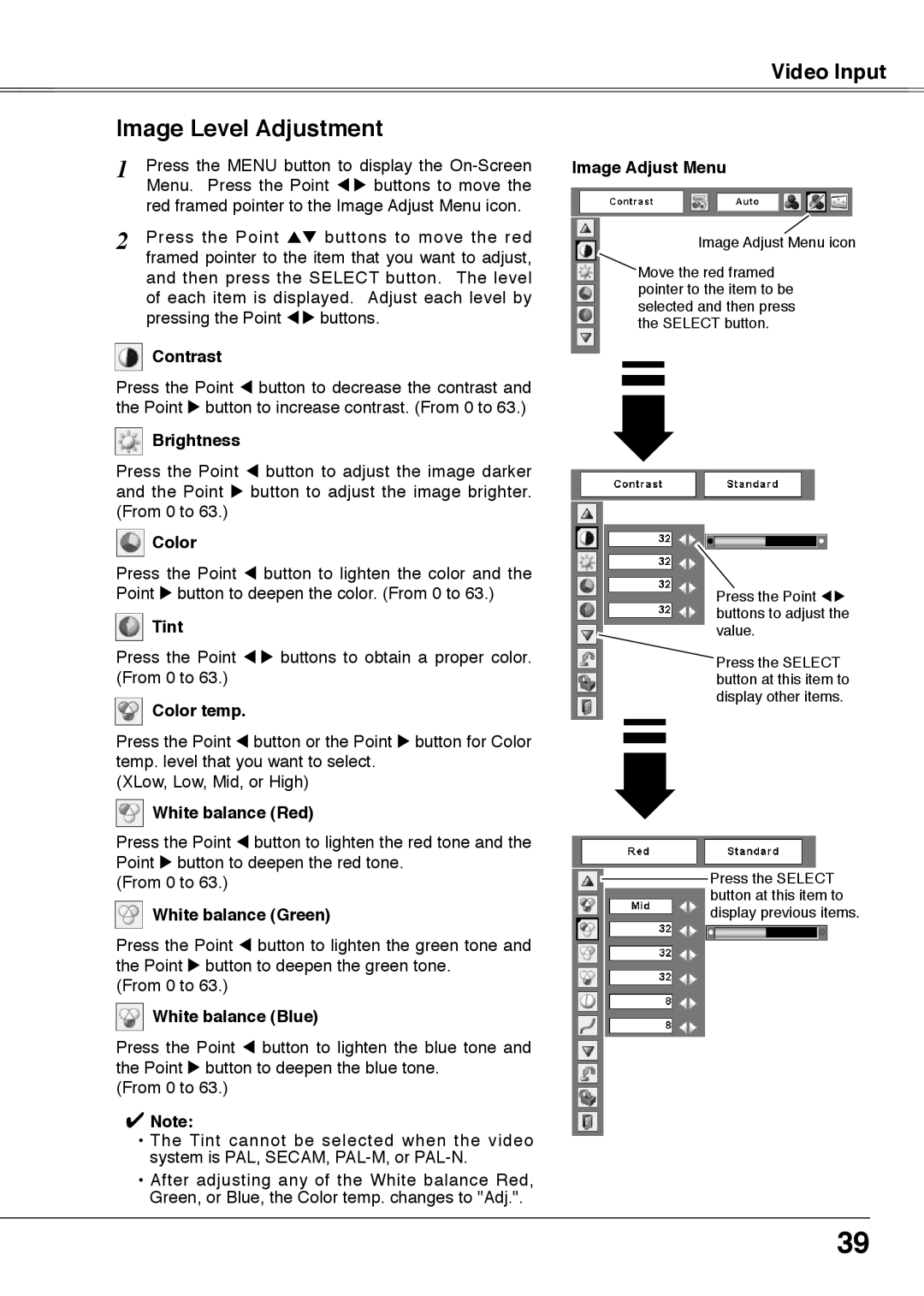 Sanyo PLC-XU75, PLC-XU78 owner manual Color, Tint 