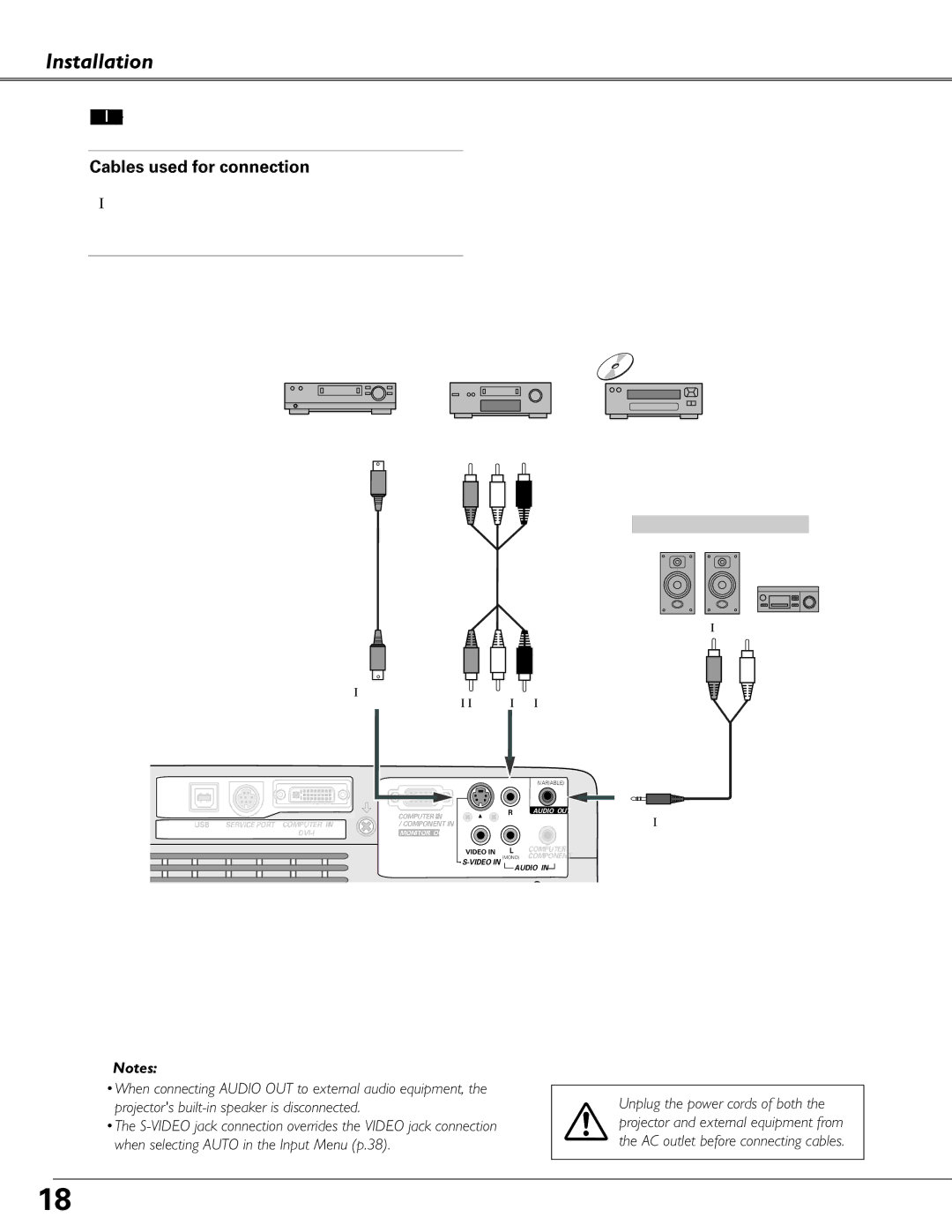 Sanyo PLC-XU87, PLC-XU84 owner manual Installation Connecting to Video Equipment 