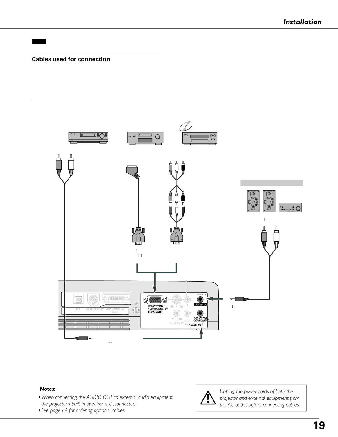 Sanyo PLC-XU84, PLC-XU87 Installation Connecting to Component Video Equipment, Computer Component in /MONITOR OUT 