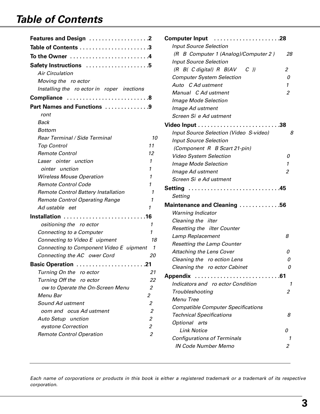 Sanyo PLC-XU84, PLC-XU87 owner manual Table of Contents 