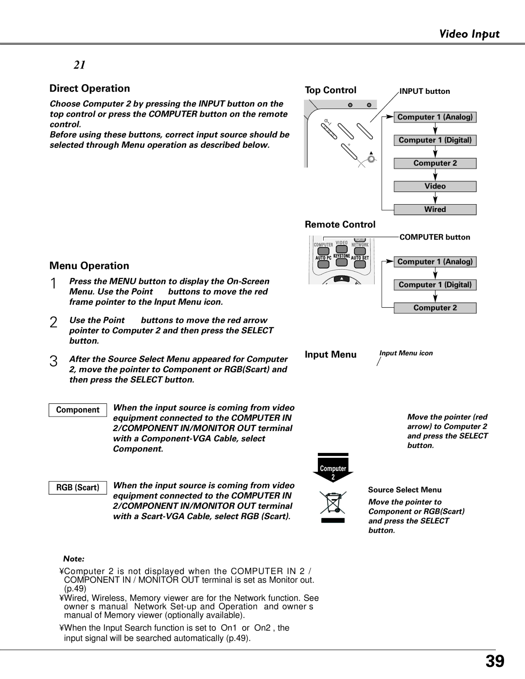 Sanyo PLC-XU84, PLC-XU87 owner manual Input Menu, RGB Scart 