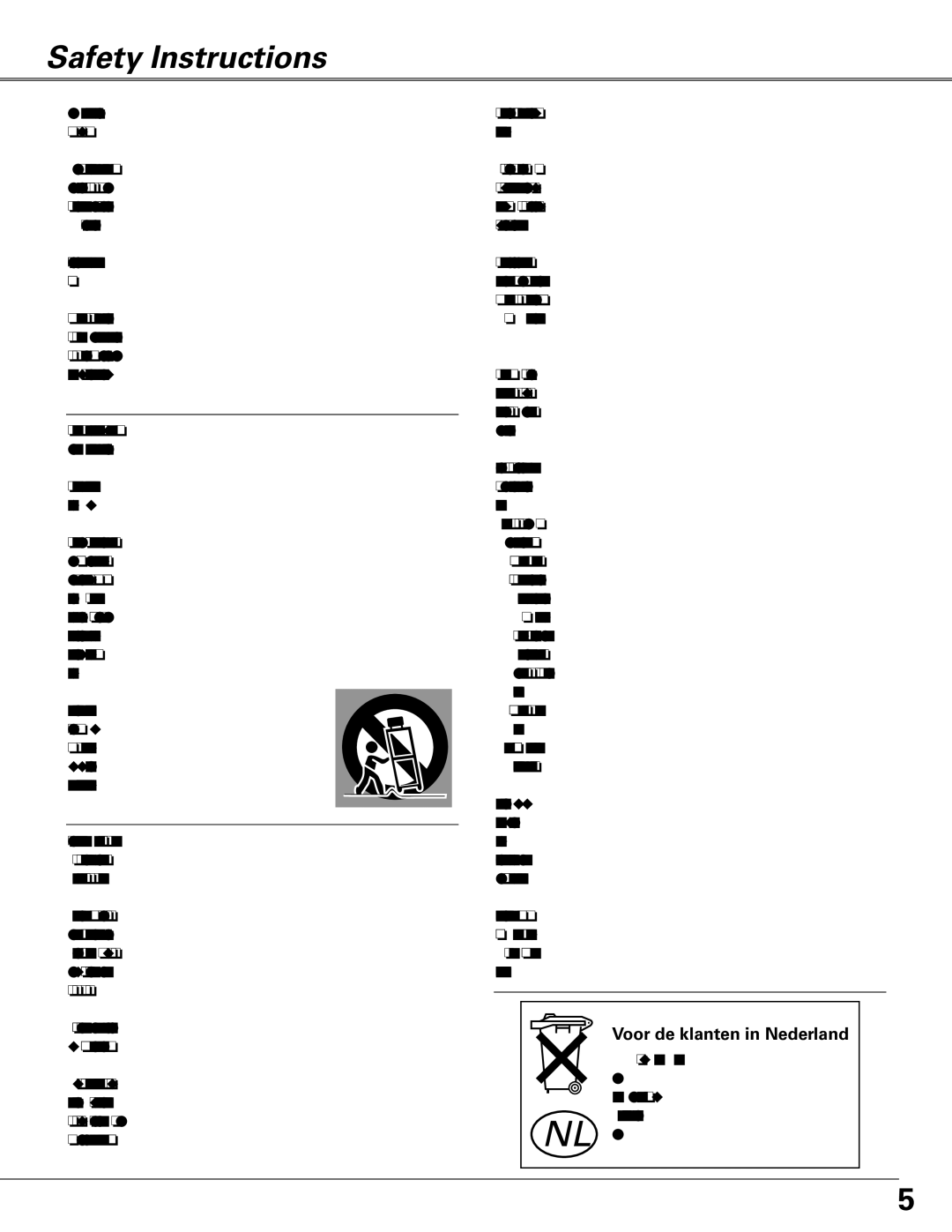 Sanyo PLC-XU84, PLC-XU87 owner manual Safety Instructions, Voor de klanten in Nederland 