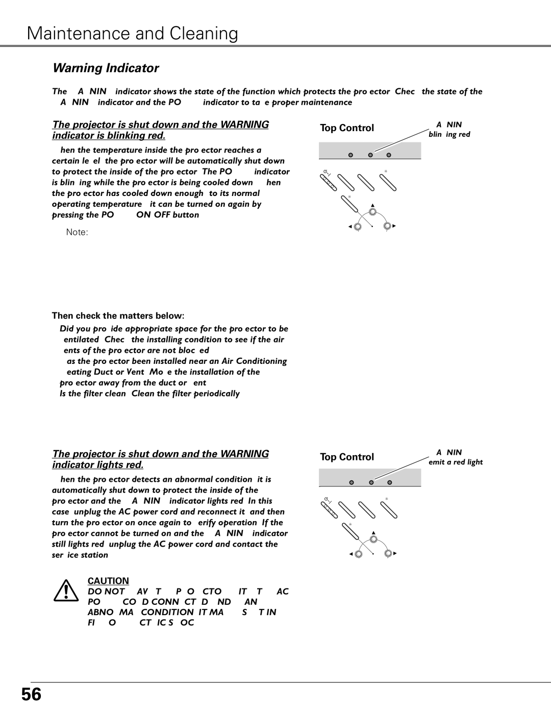 Sanyo PLC-XU87, PLC-XU84 owner manual Maintenance and Cleaning, Then check the matters below, Top Control 