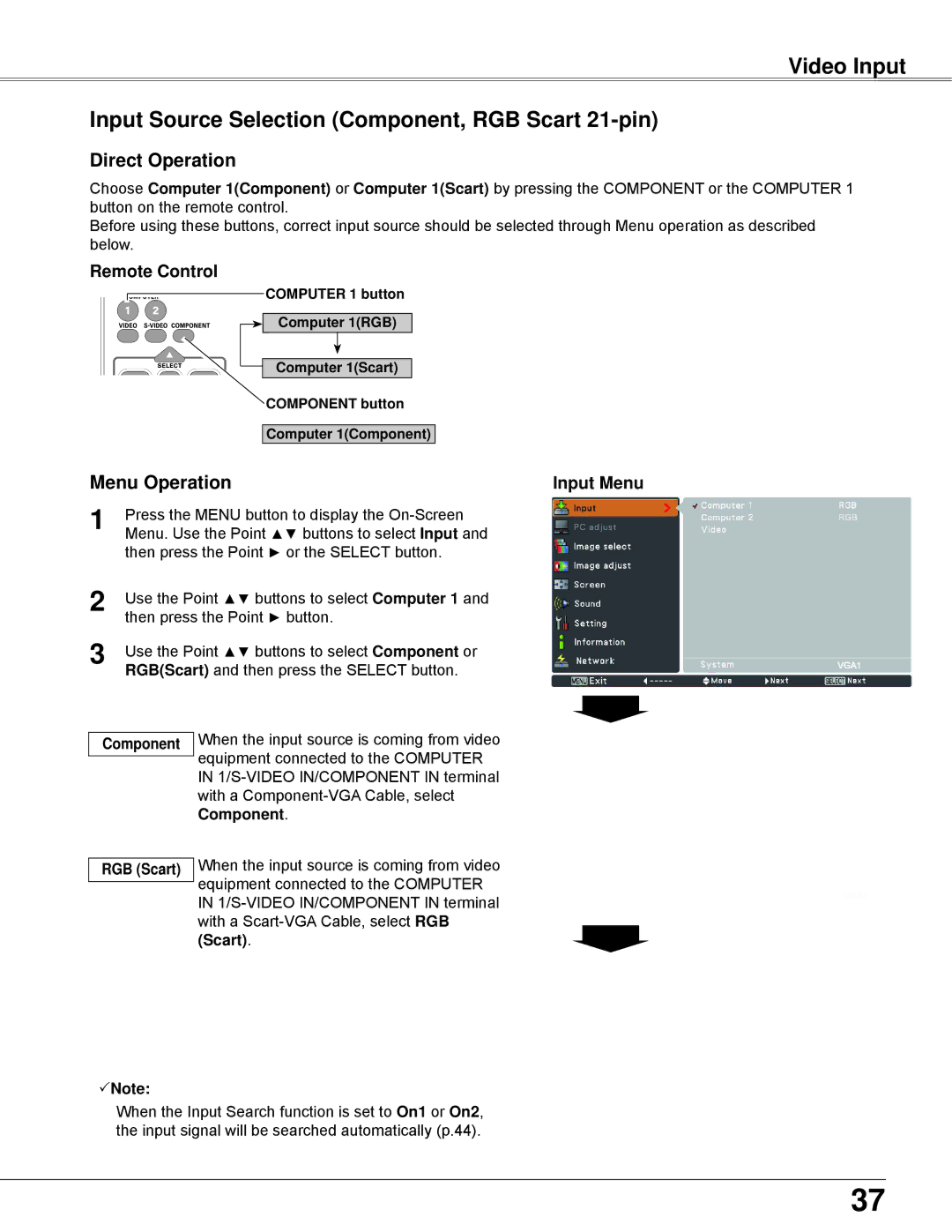 Sanyo PLC-XW250K, PLC-XW200K owner manual Component, RGB Scart 