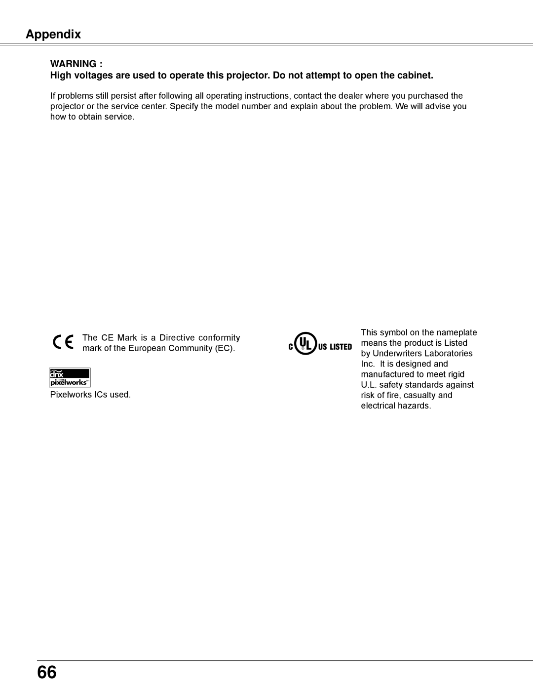 Sanyo PLC-XW200K, PLC-XW250K owner manual Appendix 