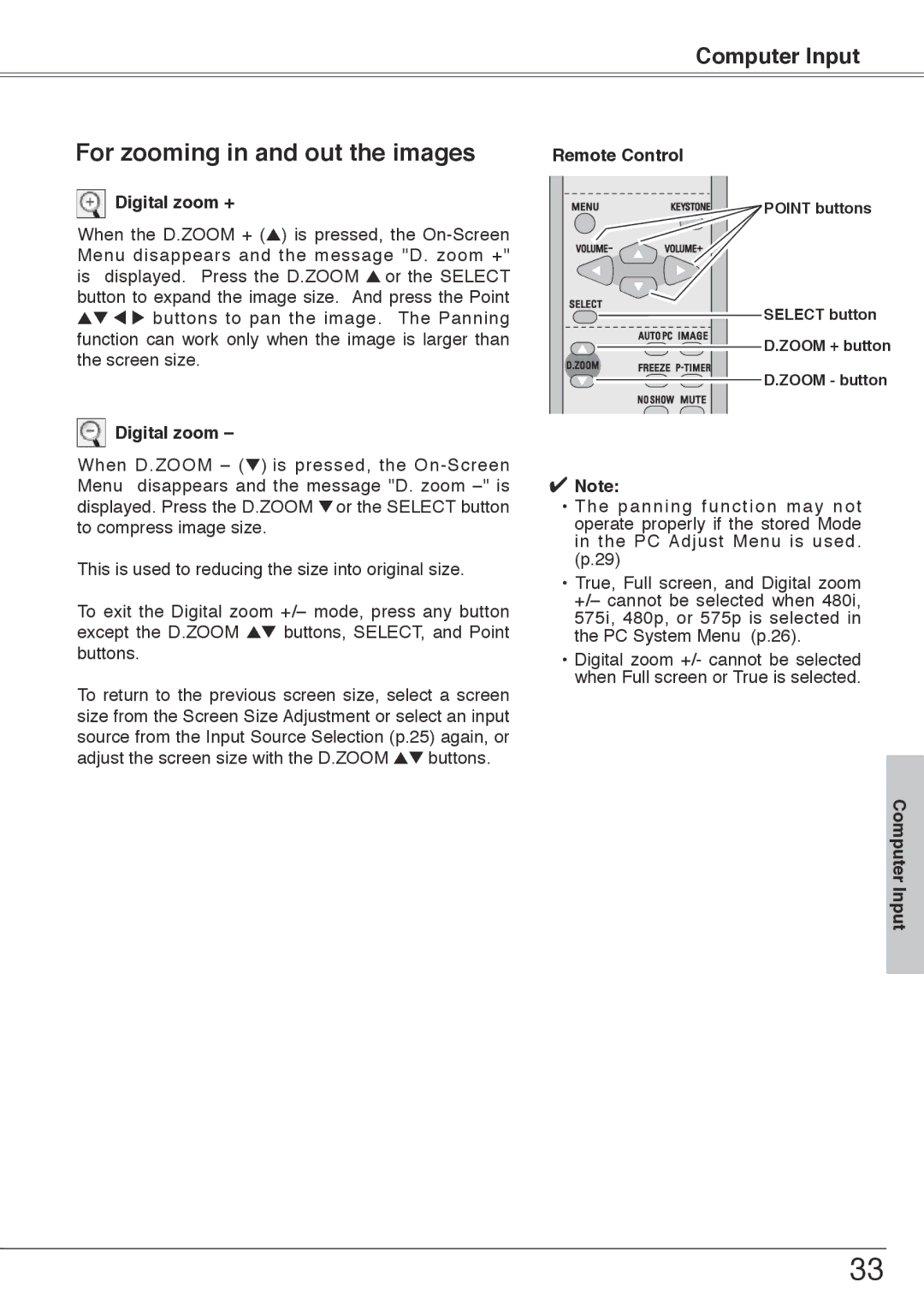 Sanyo PLC-XW55, PLC-XW50 owner manual For zooming in and out the images, Digital zoom + 