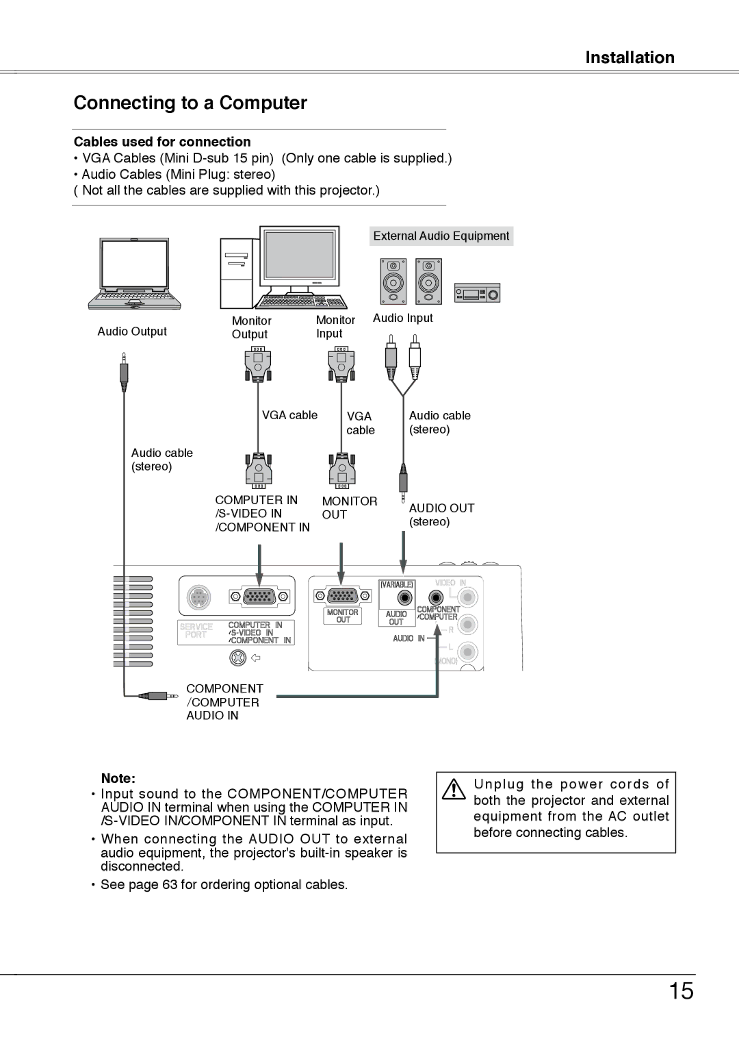 Sanyo PLC-XW55G, PLC-XW50A, PLC-XW55A, PLC-XW55K owner manual Connecting to a Computer, Cables used for connection 