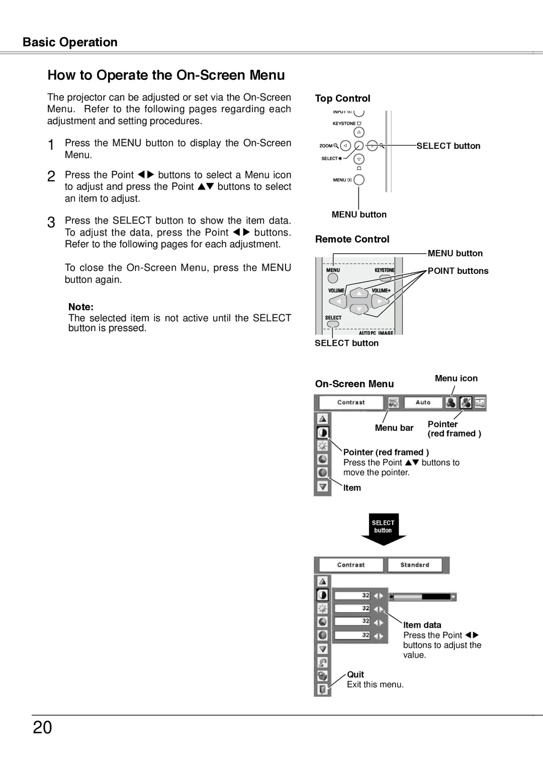 Sanyo PLC-XW50A, PLC-XW55A, PLC-XW55K, PLC-XW55G owner manual How to Operate the On-Screen Menu, Top Control, Remote Control 