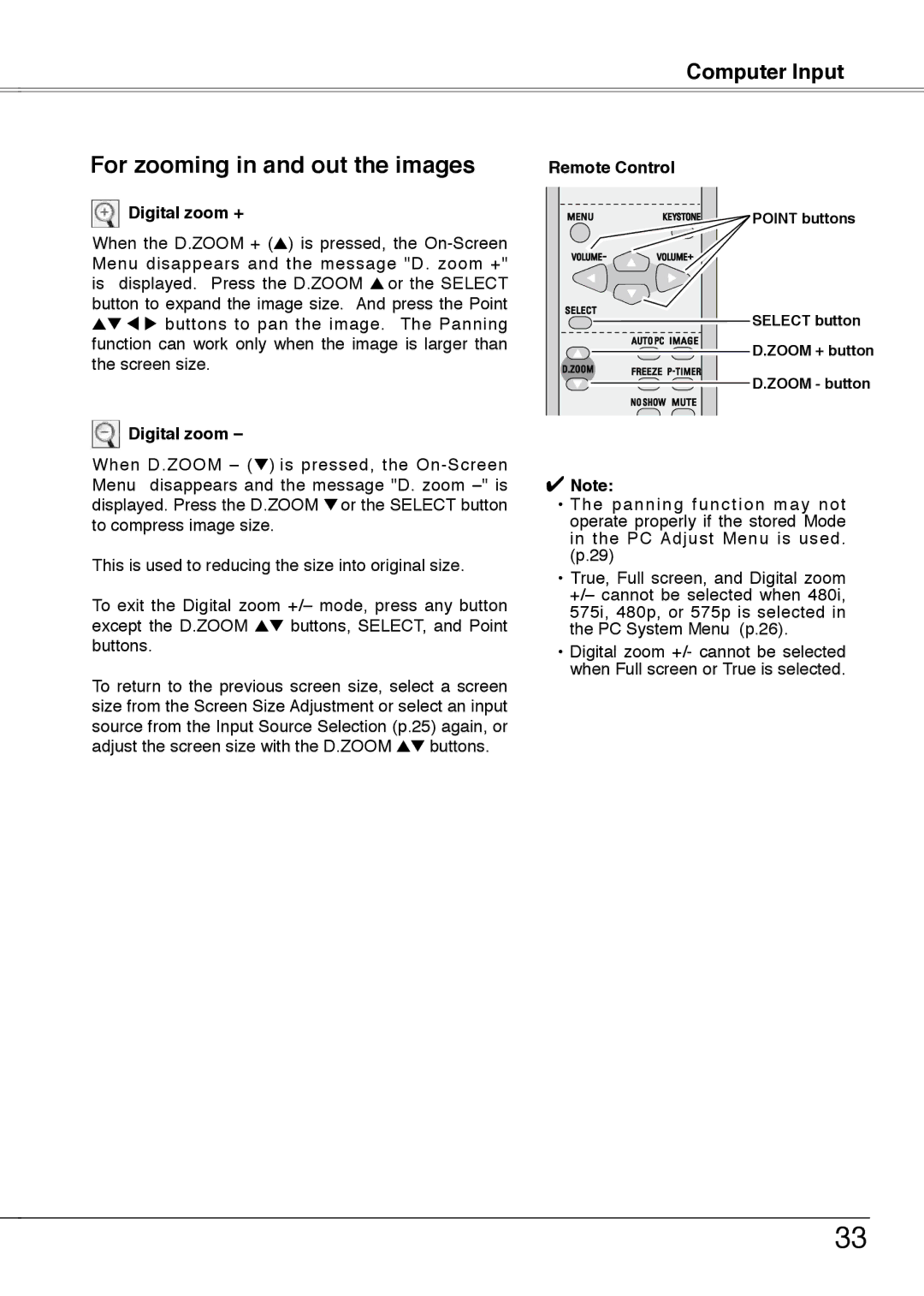 Sanyo PLC-XW55A, PLC-XW50A, PLC-XW55K, PLC-XW55G owner manual For zooming in and out the images, Digital zoom + 