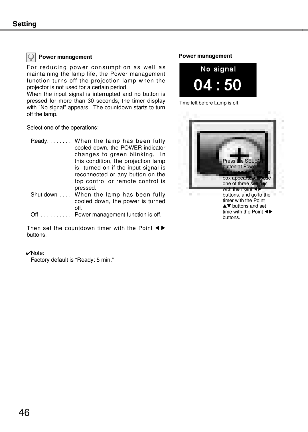 Sanyo PLC-XW55K, PLC-XW50A, PLC-XW55A, PLC-XW55G owner manual Power management 