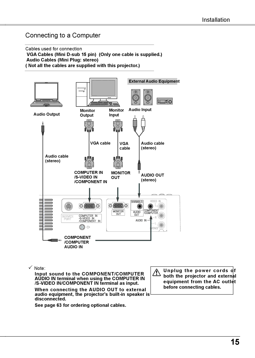 Sanyo PLC-XW56 owner manual Connecting to a Computer, Cables used for connection 