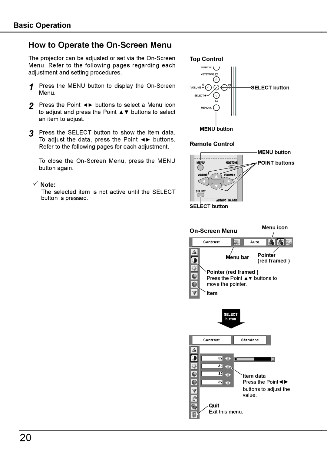 Sanyo PLC-XW56 owner manual How to Operate the On-Screen Menu, Top Control, Remote Control 