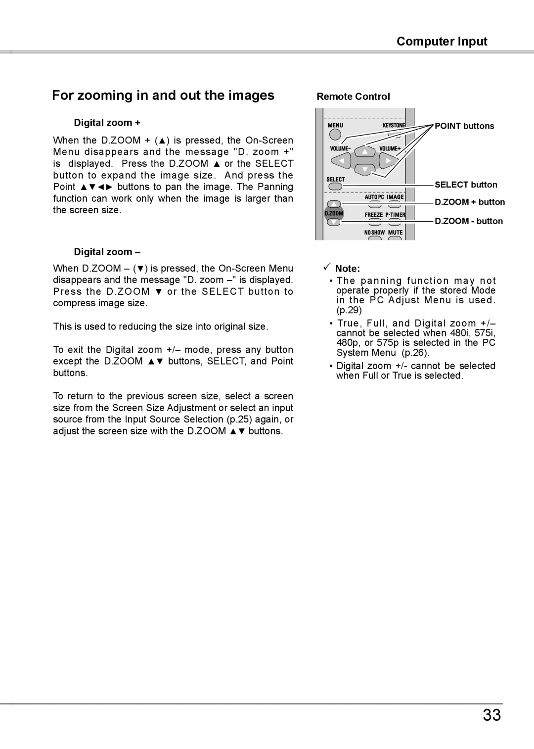 Sanyo PLC-XW56 owner manual For zooming in and out the images, Digital zoom + 