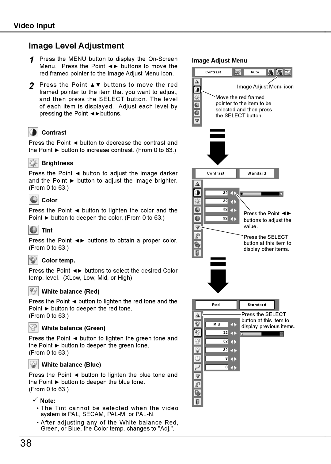 Sanyo PLC-XW56 owner manual Color, Tint 