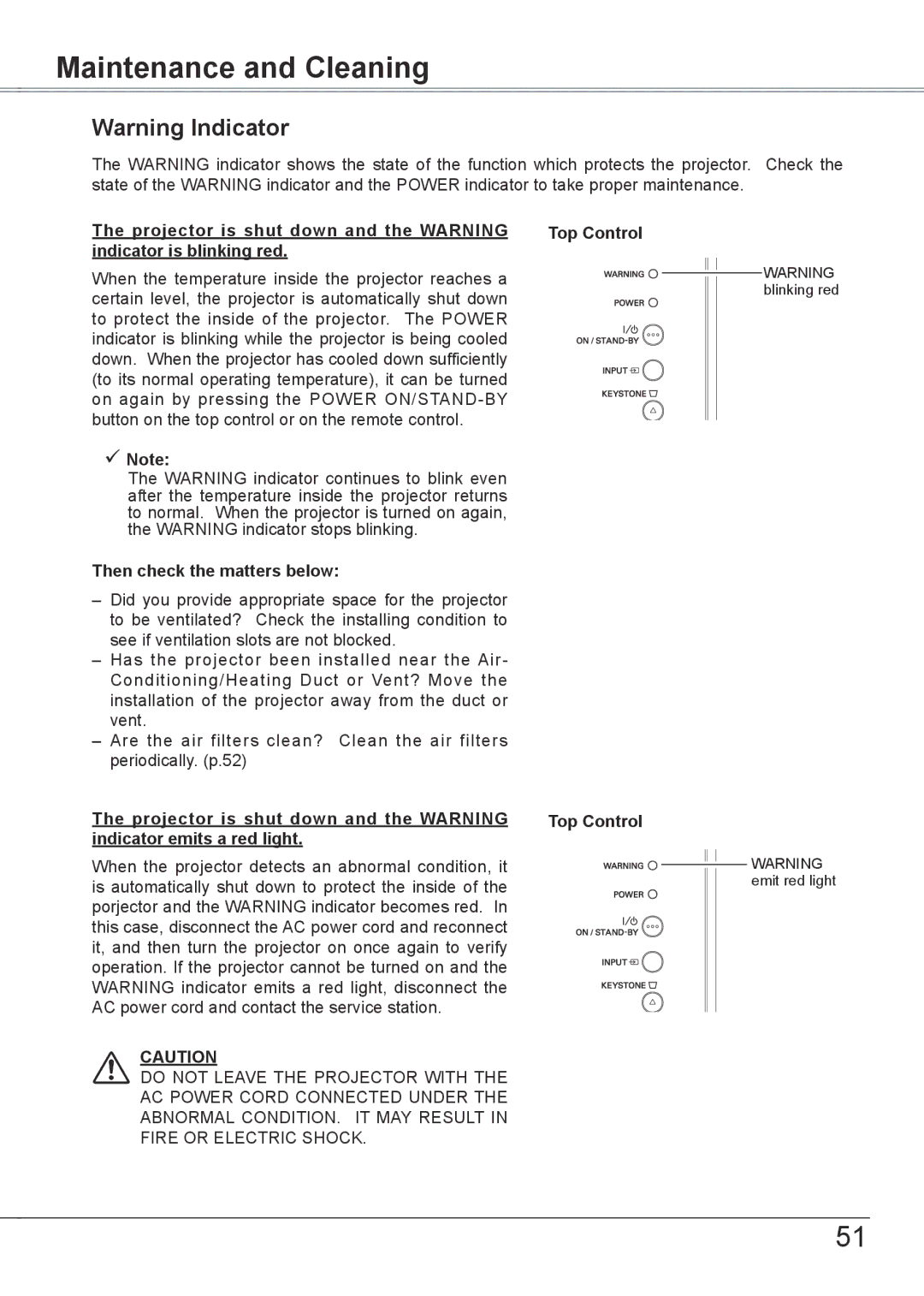 Sanyo PLC-XW56 owner manual Maintenance and Cleaning,  Note Then check the matters below 