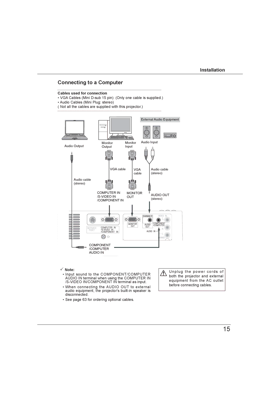 Sanyo PLC-XW56 owner manual Connecting to a Computer, Cables used for connection 