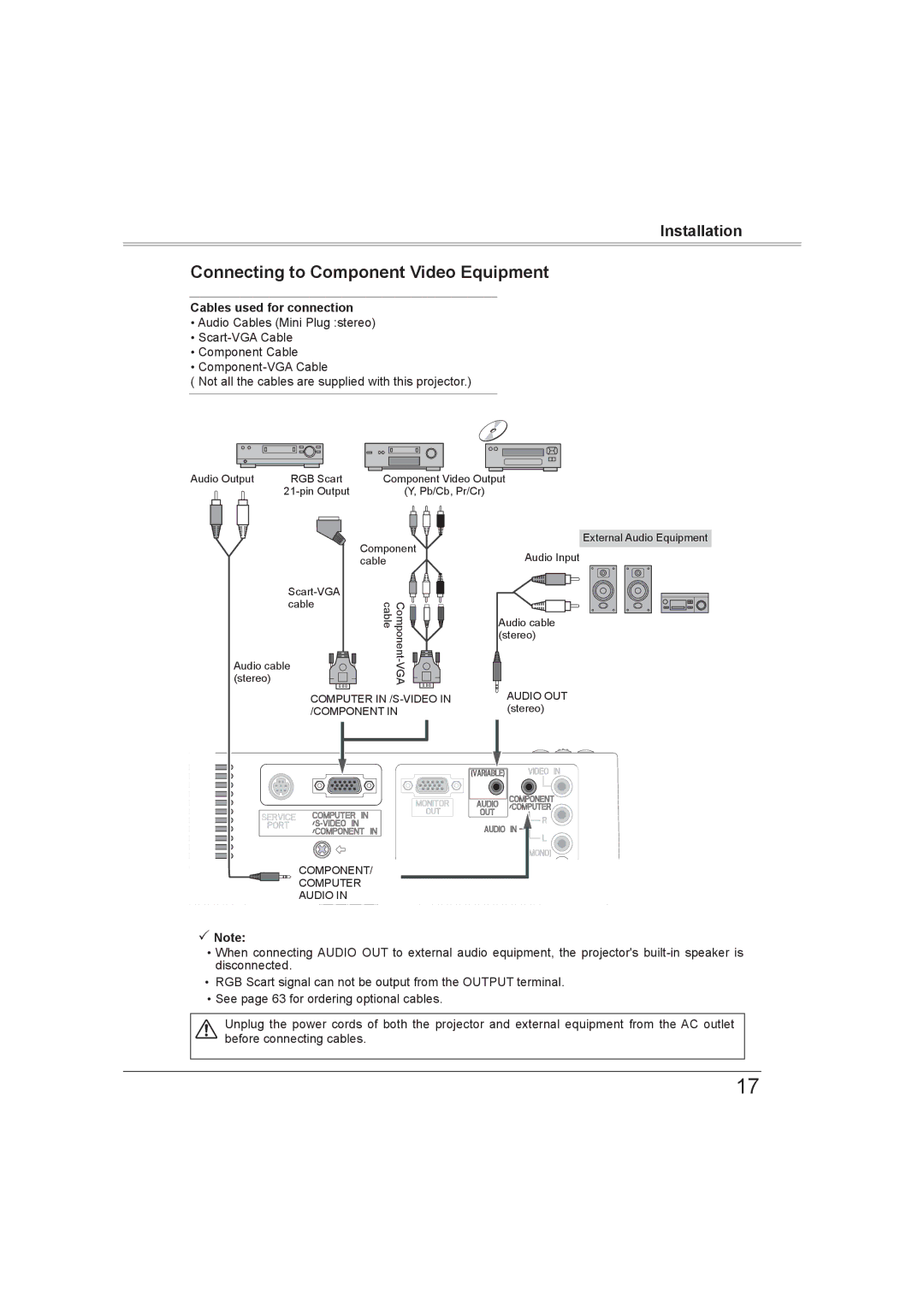 Sanyo PLC-XW56 owner manual Connecting to Component Video Equipment 