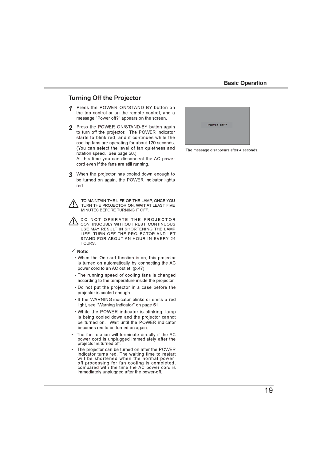 Sanyo PLC-XW56 owner manual Turning Off the Projector 